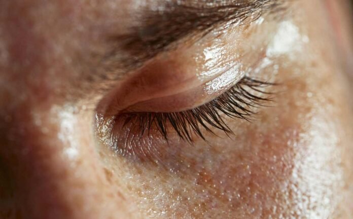 Close up of a womans closed eye lid, indicative of the sleep-onset REM period.